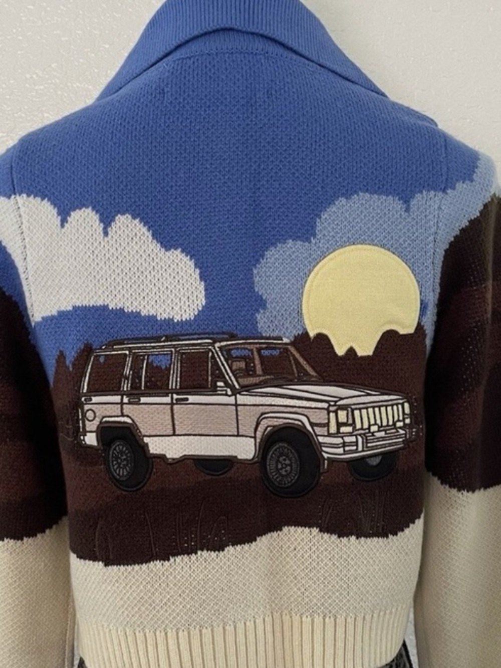 House of Sunny “on the road again” Scenic Jeep Knit Cardigan